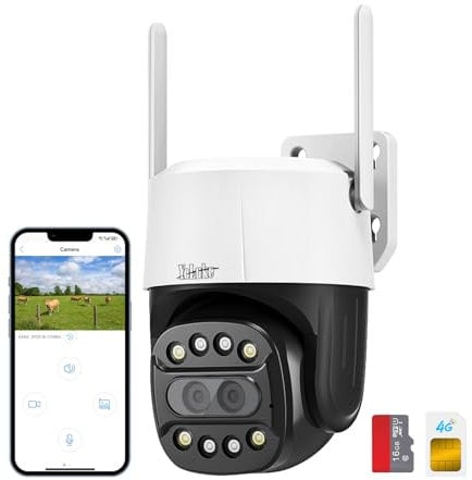 YoLuKe 4G LTE Überwachungskamera Innen mit SIM Karte,PTZ IP Kamera draußen,Bewegungs-/Menschenerkennung,Automatische Verfolgung,Farbnachtsicht,2-Wege-Audio,Fernzugriff&TF-Kartenspeicher,IP66,CamHi Pro