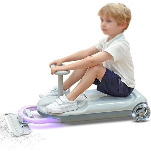 Portable Electric Go Cart with Floor Cleaning Function, 12V Cleaning Go Kart for Kids, Wiggle Car, Variable Speed Retractable Ride on Car with Extra Storage, for 3-8 Years Old