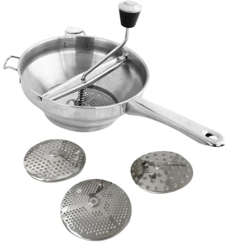 Lebensmittelmühle Für Apfelmus, Passiermühle Edelstahl Mit 3 Siebeinsatz Lochscheiben, Passiergerät Aus Edelstahl, Mühle Presse Passiersieb Für Presse Obst, Gemüse, Tomaten