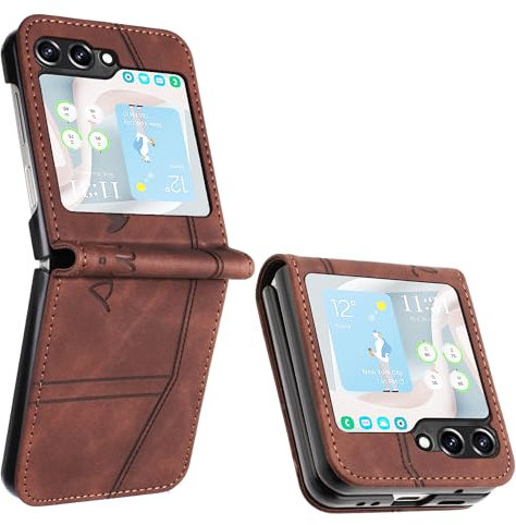 JayModCase Cover per Samsung Galaxy Z Flip 6, Flip In Pelle PU Custodia con Slot Schede Protezione Integrale Chiusura Magnetica per Samsung Z Flip 6 (Marrone)
