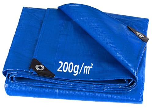 Abdeckplane Wasserdicht 3x3m, Gewebeplane 200g/m², Plane mit Ösen, Schutzplane Blau, Regenplane Wasserdicht Outdoor für Holz, Baumaterialien, Maschinen Und Geräte