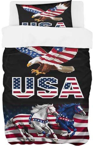 YISUMEI Bettwäsche 135x200 Set - USA-Patriotismus - Mikrofaser Bettbezug 2er Set 135x200 cm + 1 Kissenbezug 80x80 cm