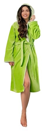 KLASBROOK® Lina Bademantel Damen aus Velours-Frottier mit Kapuze aus 100% Baumwolle, Tasche mit Reißverschluss, Luxus Bademantel lang, Frottee, flauschig und saugstark, OEKO-TEX 100 zertifiziert