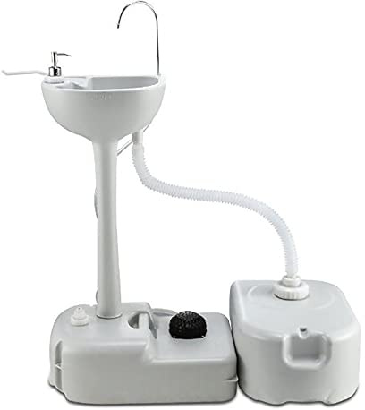Station de lavage des mains portable avec réservoir d'eau, réservoir d'eaux usées, distributeur de savon, porte-serviettes et pompe à pied mains libres pour jardin, buanderie, extérieur