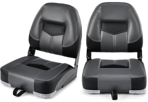 FANTASK Lot de 2 chaises de bateau pliables, siège bateau rembourré avec rembourrage en éponge de 11 cm d'épaisseur, 50 x 42 x 52 cm (noir)