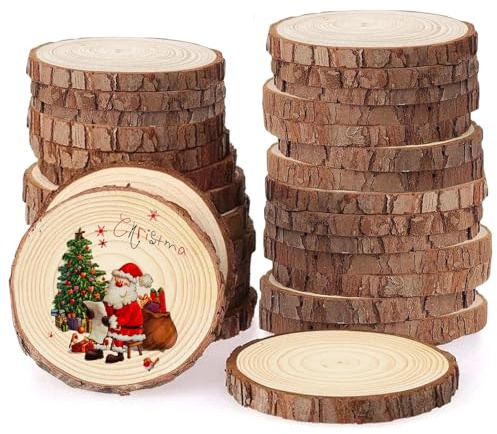 Dwitkul 30 Pièces Rondin de Bois Deco 7-8cm Diamètre sans Trou Craft Disque Rondelles Bois Naturel Brut Tranches de Planche pour DIY Mariage Noël Bricolage Peinture Décorations Tables Dessous Verre