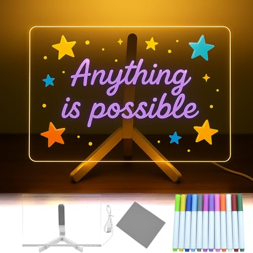 Praclife LED Note Board with 12 Colors Pen (2 Pack), 30x20 cm Acrylic Light Up Drawing Writing Message Magic Board for School Office Cafe Home