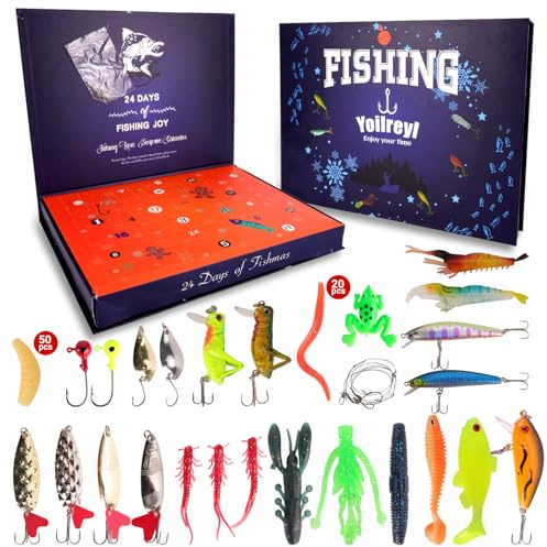 Angel Adventskalender 2025 Männer mit 24 Türchen Angelköder Set, Weihnachtsgeschenke für Angler, Väter, Opas, Brüder, Freunde, Adventskalender Angeln Geschenk Idee