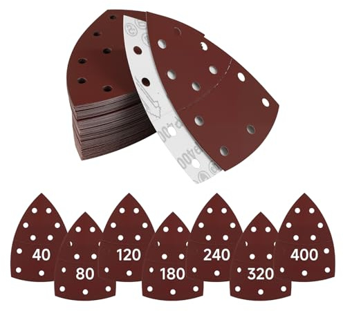 63 styck av triangulärt sandpapper, sandpapper med 11 hål, slipkuddar med kardborreband för Bosch, Mus för triangulär slipmaskin, korn 40/80/120/180/240/320/400
