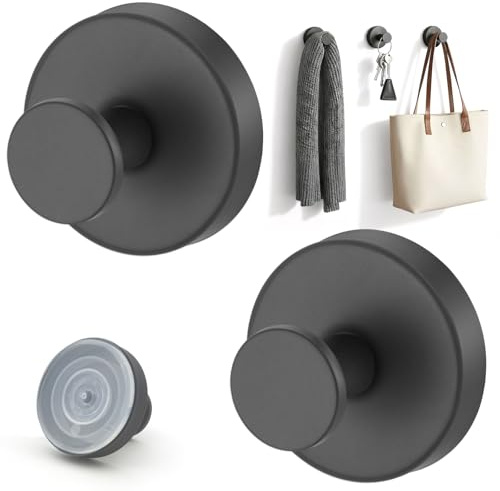 Crochet Ventouse,2 Pièces Crochets à Ventouse,aucun perçage requis,Crochet Porte,amovible et réutilisable,Porte Serviette Salle de Bain,adapté aux cuisines,salles de bains et surfaces lisses. (Noir)