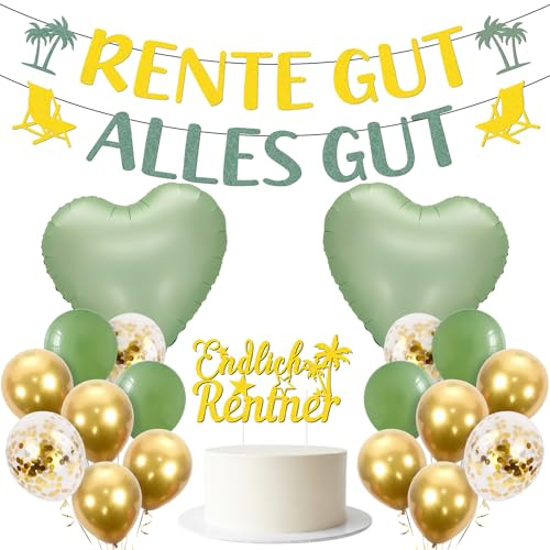 Afritee Ruhestand Deko Ballon Banner, Ruhestand Deko Rente Gut Alles Gut Girlande Und Luftballons, Abschiedsfeier Rente Party Renteneintritt Rentner Frauen Mann