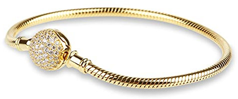 Gnoce Sterling Silber Basic Charm Armband Zierlicher Armreif mit Kristallrand Verschluss Armbänder Damen DIY Schlangenkette 18K Rosegold plattiert Liebenswerte Geschenke für Sie (Gold, 17)