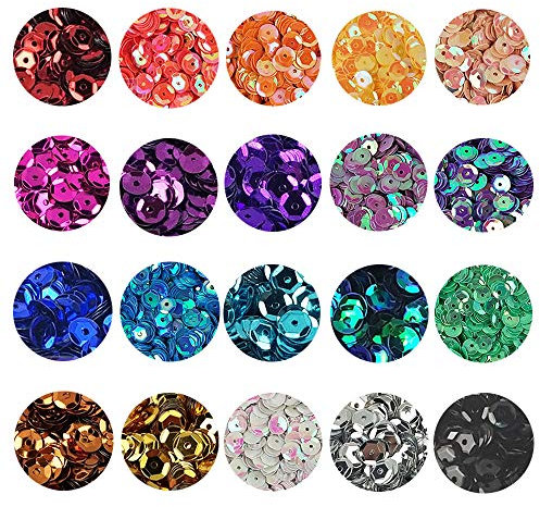 Anyasen Pailetten zum basteln 8000 Stücke Pailetten kit paietten Pailletten basteln Lose Pailletten Cup Schillernde Spangles für DIY Kunsthandwerk Herstellung 20 Farben 6 mm