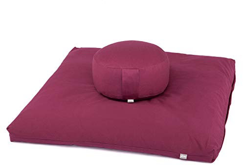 Bodhi Meditations-Set | ECO Serie | Meditationsmatte (Zabuton) & Rondo Meditationskissen | Mit Bio-Dinkelfüllung | Bezug aus 100% Bio-Baumwolle | Meditationsunterlage & Kissen (aubergine)