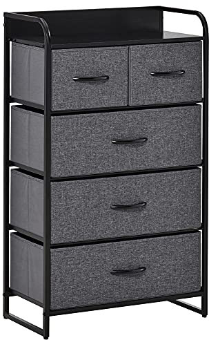 HOMCOM Kommode mit 5 Schubladen, faltbar, aus Stoff, 58 x 29 x 99 cm, Grau