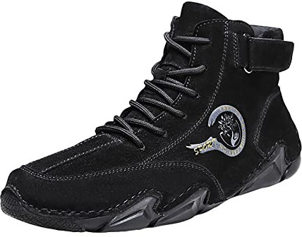 Hotberry Herren Winterschuhe Einfarbig Flache Schuhe Freizeit Schuhe Rundkopf Atmungsaktiv Alltag Herrenschuhe High Top Schuhe rutschfest Männer Winter Boots Stiefeletten Schwarz 44 EU