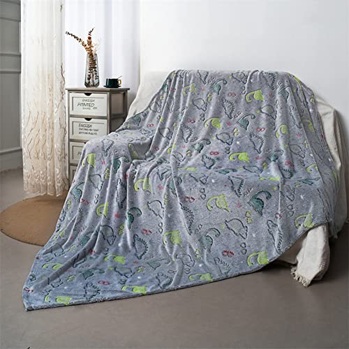 Ricemru Dino Kuscheldecke Leuchtet im Dunkeln 150x200 Kinder Jungen Tiere Kinderdecke Microfaser Flauschig Weiche Baby Fleece Flanell Flauschdecke Wohndecken Babydecke