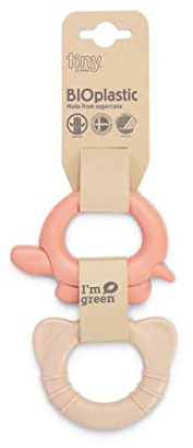 Dantoy Beißring Baby Spielzeug und Teether - Zahnungshilfe Baby Biokunststoff auf Zuckerrohr-Basis - Beissring Baby Hergestellt in Dänemark (Koralle/Beige)