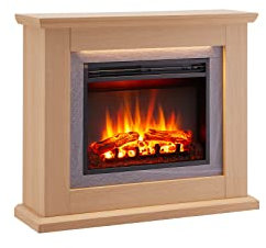 BALDERIA cheminée électrique Charon | Foyer électrique sur Pieds avec Effet de Flammes 3D | Chauffage 2000W, éclairage LED | Cheminée de Sol avec télécommande, minuteur & Thermostat | Marron Clair