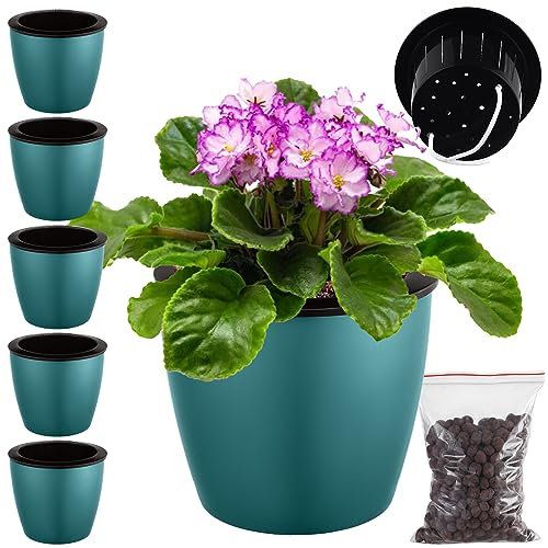 Planterhoma Premium Selbstbewässernde Töpfe für Zimmerpflanzen, Blau und Gold, 17 cm, 5 Stück