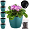 Planterhoma Premium Selbstbewässernde Töpfe für Zimmerpflanzen, Blau und Gold, 17 cm, 5 Stück