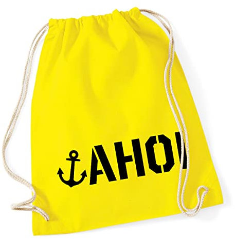 Huuraa Turnbeutel Ahoi Anker Seemannsgruß Beutel Baumwolle 12 Liter Yellow mit Motiv für Matrosen Geschenk Idee für Freunde und Familie