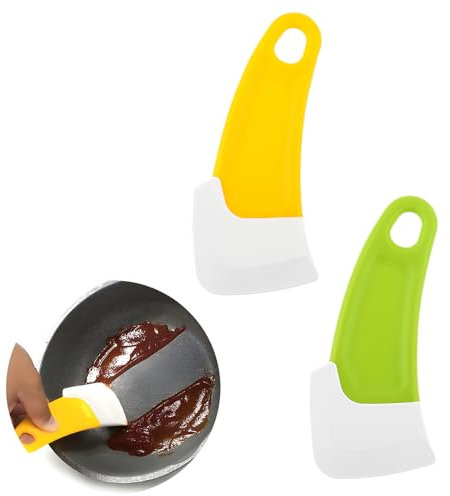 Mabor 2Pcs Silicone Scraper Non-Stick Plastic Pot & Pan Cleaner Tool for Kitchen Cleaning (Green & Yellow)