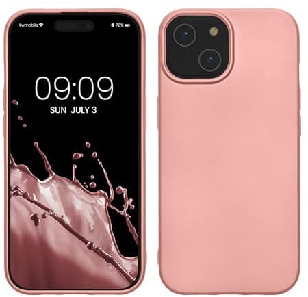 kwmobile Case Compatible with Apple iPhone 15 Case - Soft Slim Metallic TPU Silicone Cover - Metallic Rose Gold
