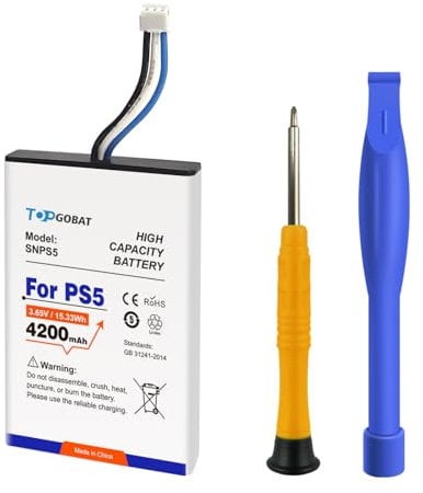 TOPGOBAT PS5 Controller Akku Ersatz,4200mAh Hohe Kapazität,Kompatibel für Playstation 5 Controller CFI-ZCT1W CFI-ZCT1B CFI-ZCT1U Wireless Controller mit Reparaturwerkzeug