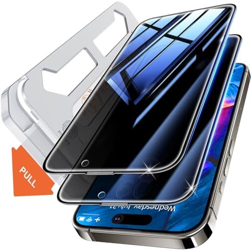 Tentoki Privacy Screen Protector For iPhone 15/16/14 Pro (6.1-inch), Compatible With Face ID, 25° Anti Spy Premium 9H+ Tempered Glass Film[Auto Dust Elimination] [No Bubbles] [Case Friendly] 2 Pack