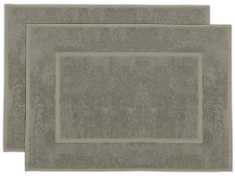 ZOLLNER 2er Set Badematten in 50x70 cm - saugstarke und Flauschige Badvorleger aus Baumwolle - bis 60°C waschbar - für Fußbodenheizung geeignet - in Taupe - Hotelqualität