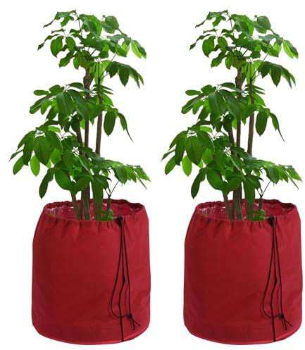 DEWUR Lot de 2 protections thermiques pour plantes d'extérieur, double isolation, protection hivernale pour plantes en pot contre le gel et l'humidité, avec drainage (rouge, 45 x 50 cm)
