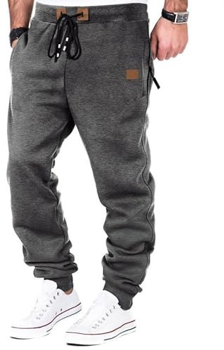 Meilicloth Herren Jogginghose Warme Gefütterte Trainingshose Sporthose Fitness Jogger Sweatpants Trainingshose Herren mit Taschen Regular Fit Dunkel Grau L