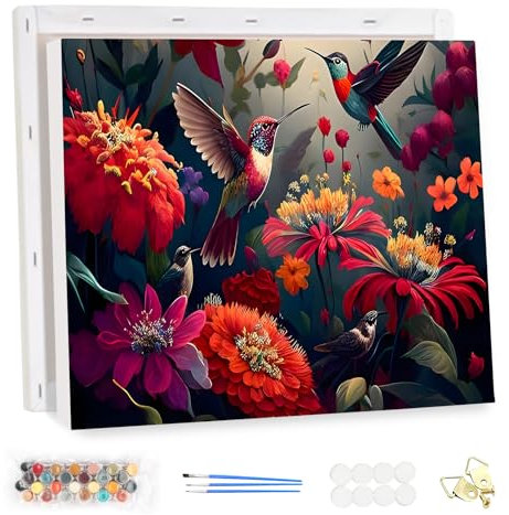 MEIYUDA Encadré Peinture par Numero Adulte Oiseaux, Fleurs DIY Peinture Acrylique pour Adultes Débutants Facile sur Toile Avec Peintures et Pinceaux Decoration Maison Cadeau 40x30cm