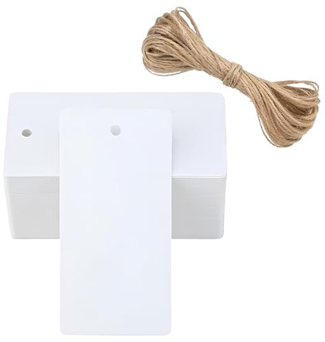 100 Stück Geschenkanhänger, Kraftpapier Anhänger Etiketten, Kraftpapier Anhänger Kärtchen zum Beschriften Geschenkanhänger mit 20 Meter Juteseil, für Valentinstag Weihnachten (weiß)
