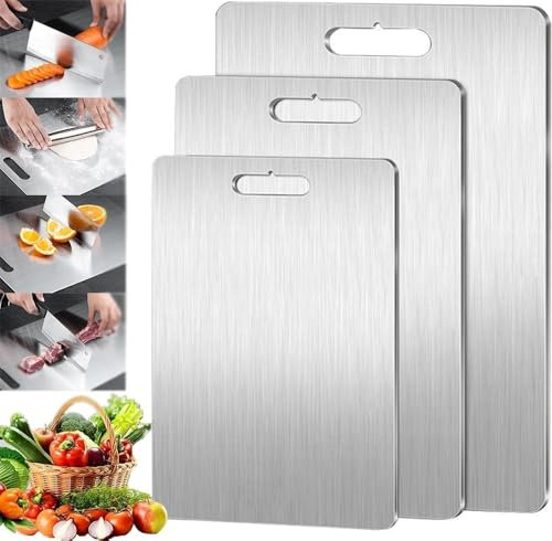 Tagliere In Titanio, Tagliere In Acciaio Inossidabile, 3 Misure Disponibili: 18x12 Pollici/14x10 Pollici/12x9 Pollici, Taglieri for uso Alimentare, Carne, Frutta, Verdura, Lavabili In Lavastoviglie(14