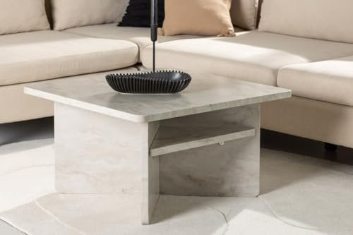 BOURGH Couchtisch ALESUND - Wohnzimmertisch/Beistelltisch - Sofatisch/Wohnzimmer Tisch aus MDF in beige Marmor Optik - Verschiedene Tische/Wohnzimmer Möbel (Couchtisch - 75x75x42cm)