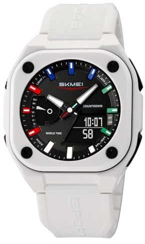 Multifunctional Sports Military Square Digital Watch for Men (White)