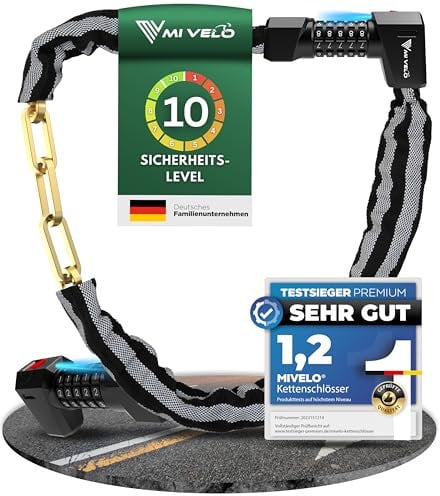 MIVELO Fahrradschloss Kettenschloss hohe Sicherheit 100cm lang I Fahrrad Schloss 8mm gehärteter Stahl I Ideal für E Bike, MTB & Rennrad (Mit Zahlencode & LED-Beleuchtung)