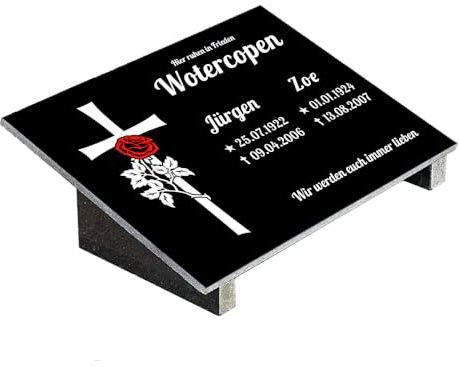 Grabplatte mit Inschrift aus Granit, personalisierbar Gedenktafel für Urnengrab, Grabstein für 1-2 Pers., Urnengrabstein N12D (20x30cm mit Stützen)