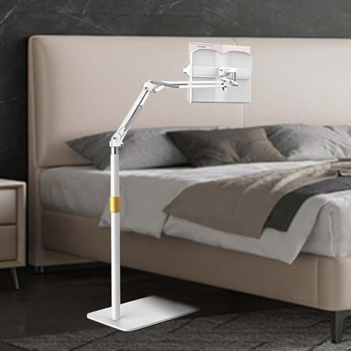 Pupitre de Lecture Ergonomique – Support Livre & Tablette sur Pied – 360° Pivotant, Hauteur Réglable 55-100 cm – Mains Libres pour Lit, Bureau, CuisineWhite,One Size