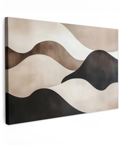 MuchoWow© Leinwand Bilder 90x60 cm Wanddeko Wohnzimmer Aesthetic Room Decor Deko Zimmer Wandbilder Modern Bild auf Leinwand Wellen - Abstrakt - Beige