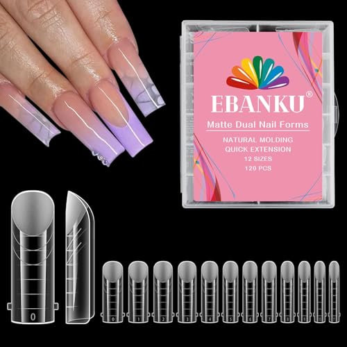 EBANKU 120 pezzi di cartine per unghie in Polygel, cartine doppie trasparenti lunghe e quadrate per pedicure, stampi riutilizzabili per tip per unghie in Polygel, 12 misure