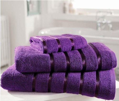 Kensington Egyptian Cotton Satin Stripe Hand Towel, Purple 600 gsm Luxury Towel - Linenstowels2011