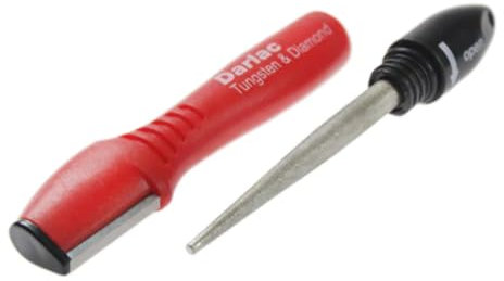Darlac Tungsten and Diamond Sharpener – 2-in-1 Garden Tool Sharpener with Tungsten Block for Damaged Steel and Diamond for Fine Blades Red