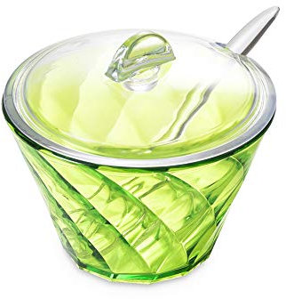 Omada Design Zuccheriera in acrilico con Coperchio e Cucchiaino, idonea ad utilizzo esterno, Lavabile in Lavastoviglie, Linea Diamond, Verde