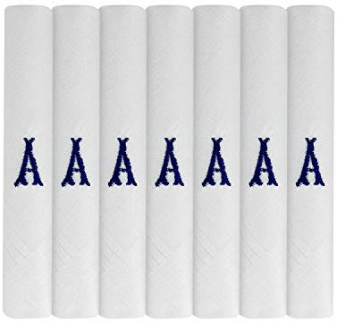 Surf the Shop - Herren-Taschentücher, 7 Stück, Initialen bestickt, Satin-Bordüre, verschiedene Buchstaben, a, 85