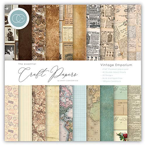 Craft Consortium 600188 Double-Sided Paper Pad 6X6 Pkg-Vintage Emporium, 20 Designs Doppelseitiger Papierblock, 15,2 x 15,2 cm, 40 Stück, Einheitsgröße