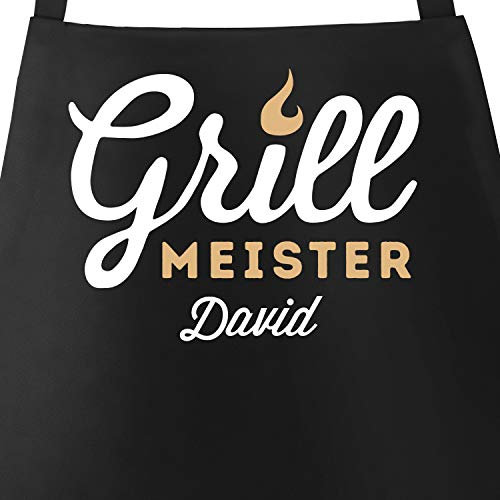 MoonWorks® anpassbare Grill-Schürze Grillmeister [dein Name] Geschenk für Männer Baumwoll-Schürze Schwarz unisize