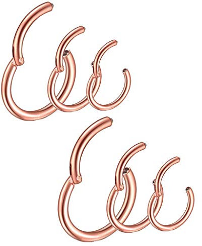 6 Stk 6/8/10mm 16G Edelstahl Nasenring rosegold Damen Herren Septum Clicker Ring Nasenring Set Ohr Lippen Nasenpiercing rosegold Lippenpiercing Knorpel Creolen für Männer Frauen